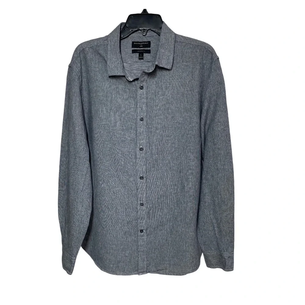 Banana Republic Mens Large Gray Linen Cotton Untucked Fit Long Sleeve Shirt